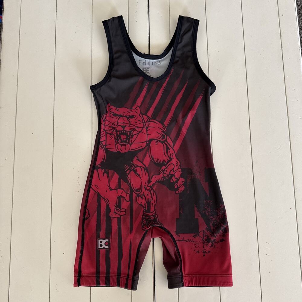 Alaska Youth Wrestling Singlet Black Red Child Size YM Medium 60-75 LBS